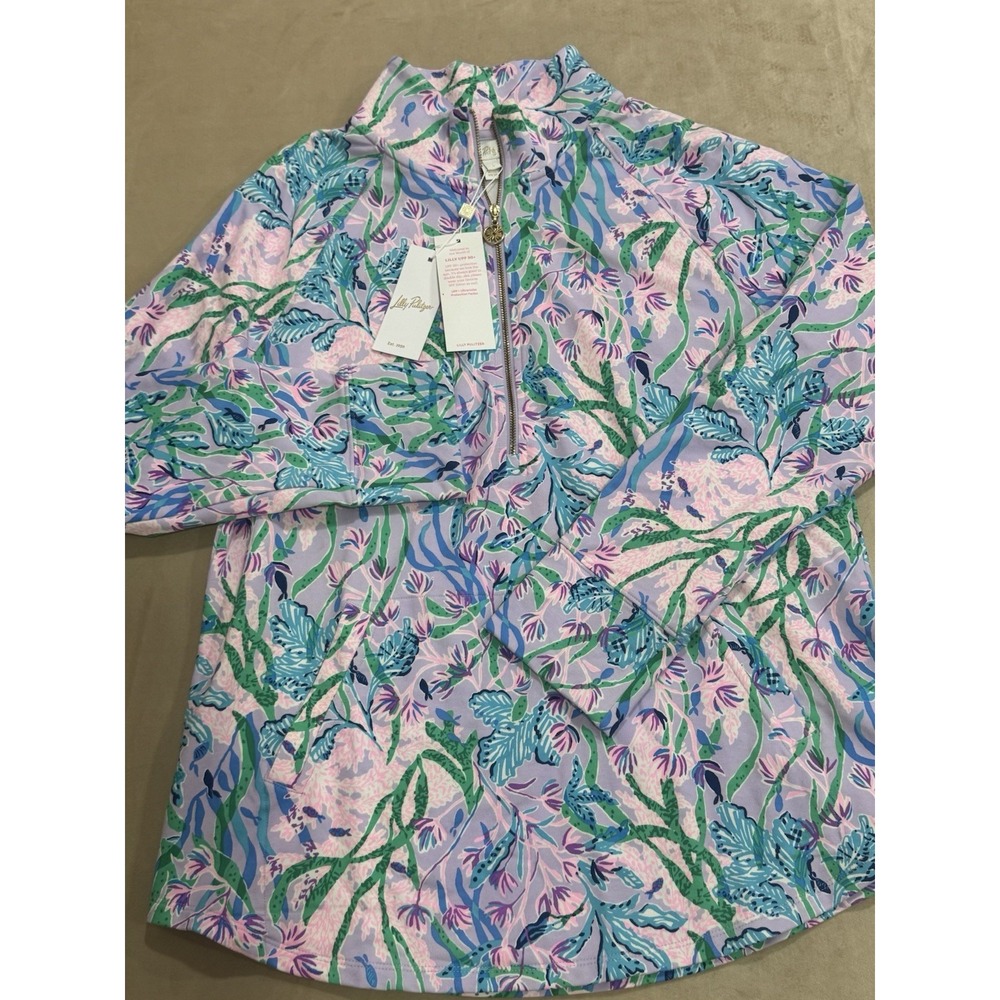 Lilly Pulitzer UPF 50+ Quarter-Zip Pullover – NWT Blue Floral Bloom (Size L) - Picture 3 of 10